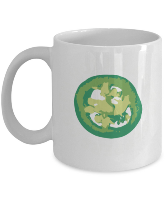 Food Lovers mugs , Green Hot Jalapeno Pepper - White Coffee Mug Porcelain Tea Cup 11 oz - Great Gift