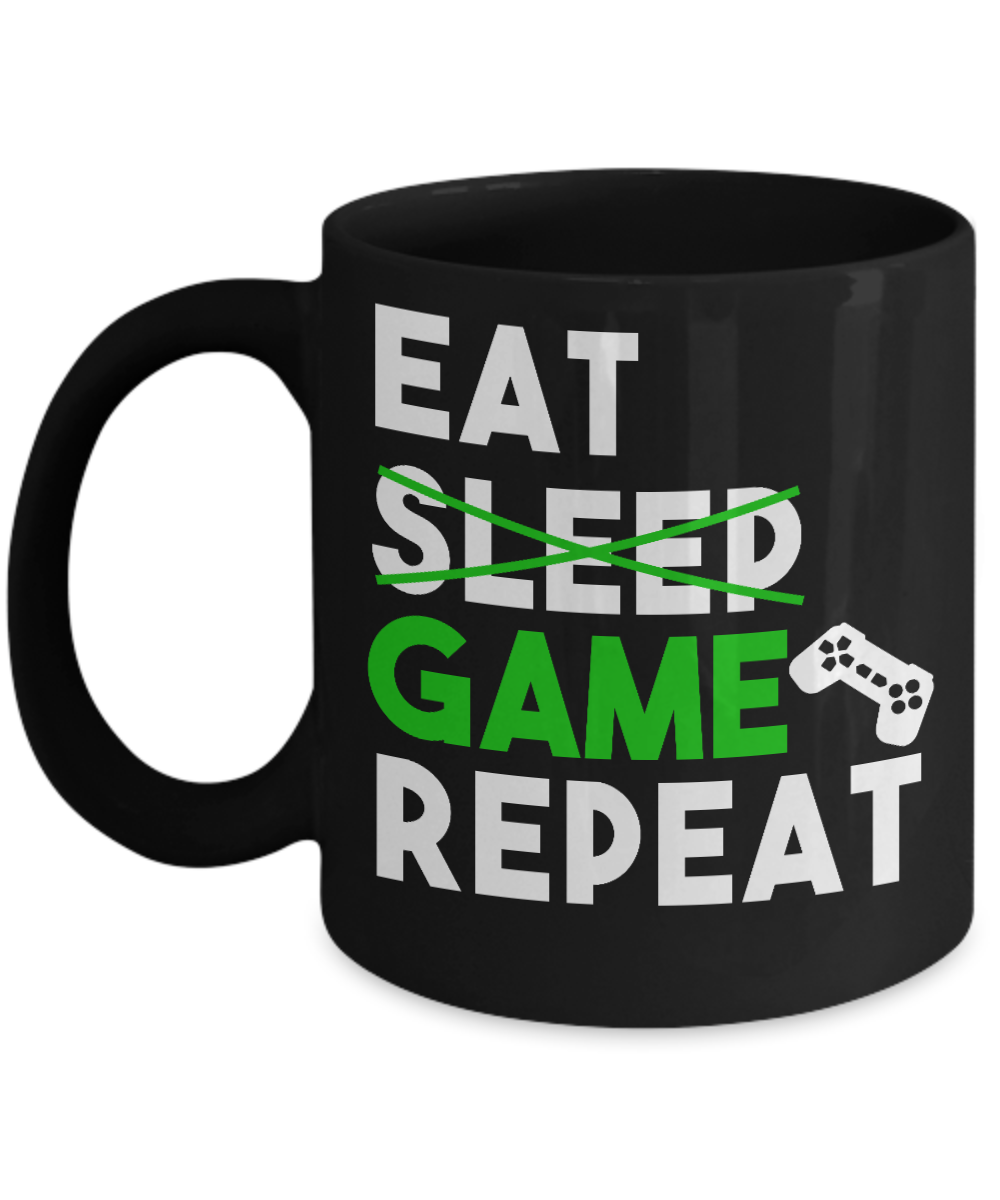 Gamer Coffee Mug, Eat, Sleep, Game, Repeat-Black Porcelain Coffee Mug 11 oz for Gamer, son, Daughter, boyfriend,girlfriend