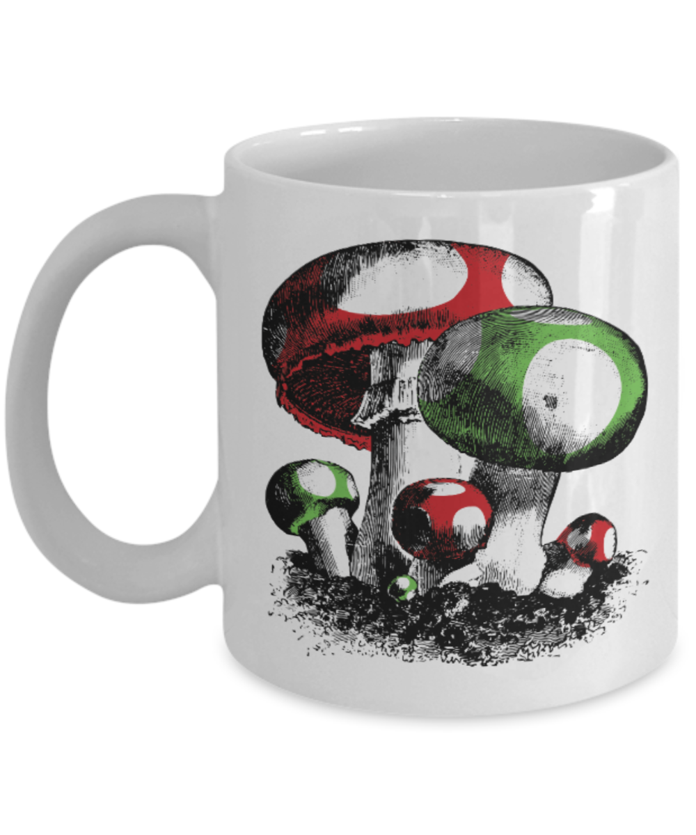 Champignons Speciaux White Coffee Mug - Porcelain Tea Cup - 11 oz - Great Gift