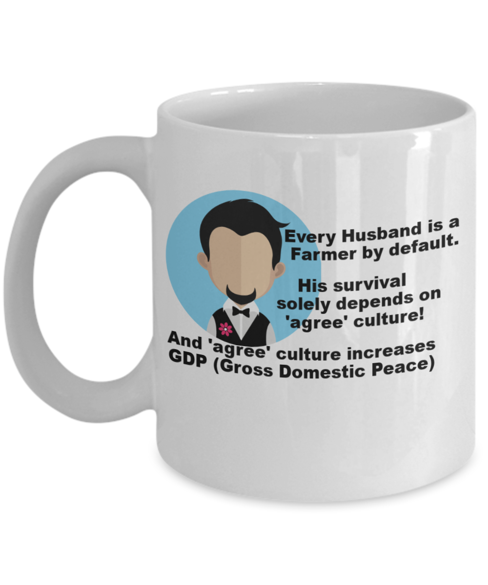 Deadpool mug husband, Every Husband is a Farmer by default - White Porcelain Coffee 11 oz
