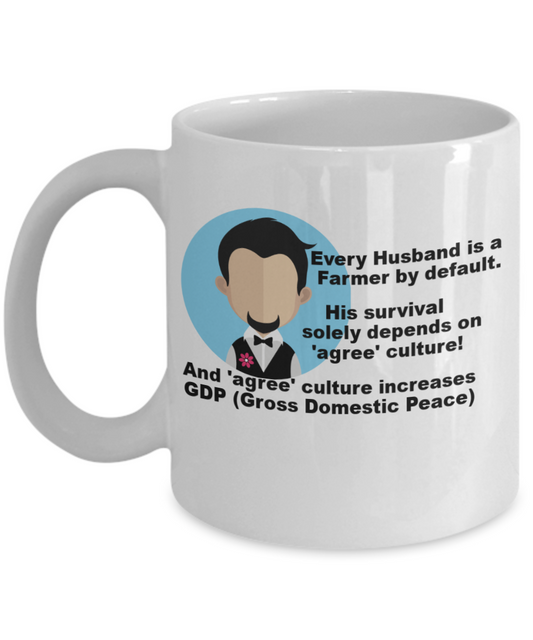 Deadpool mug husband, Every Husband is a Farmer by default - White Porcelain Coffee 11 oz