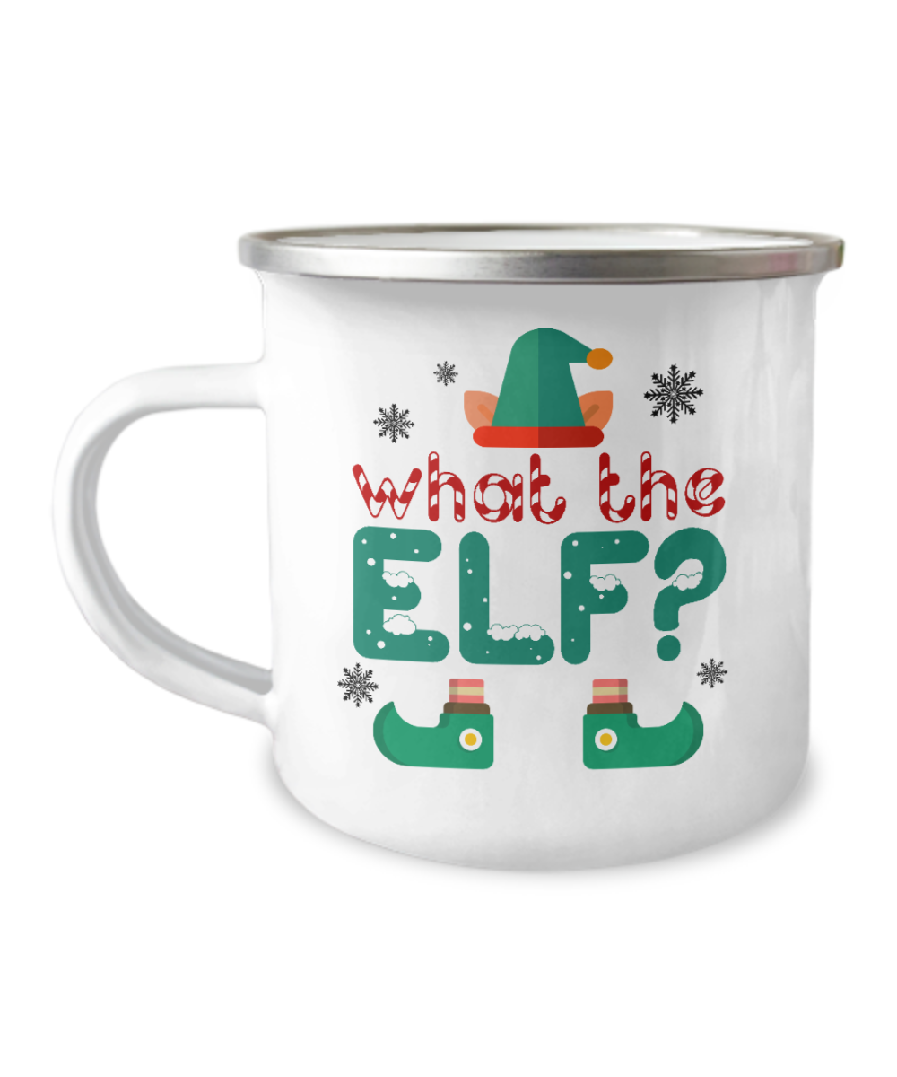 Christmas Coffee mug ideas, What the ELF - 12 Oz Stainless Steel Enamel Finish White Camper Coffee Mug