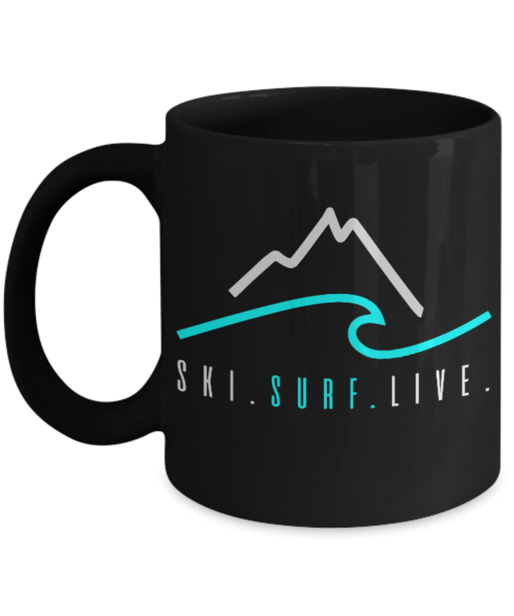 Fashion/Trends Lovers mugs , Ski Surf Live - Black Coffee Mug Porcelain Tea Cup 11 oz - Great Gift