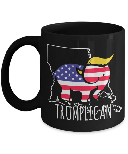 Trumplican - Black Coffee Mug Porcelain Tea Cup 11 oz - Great Gift