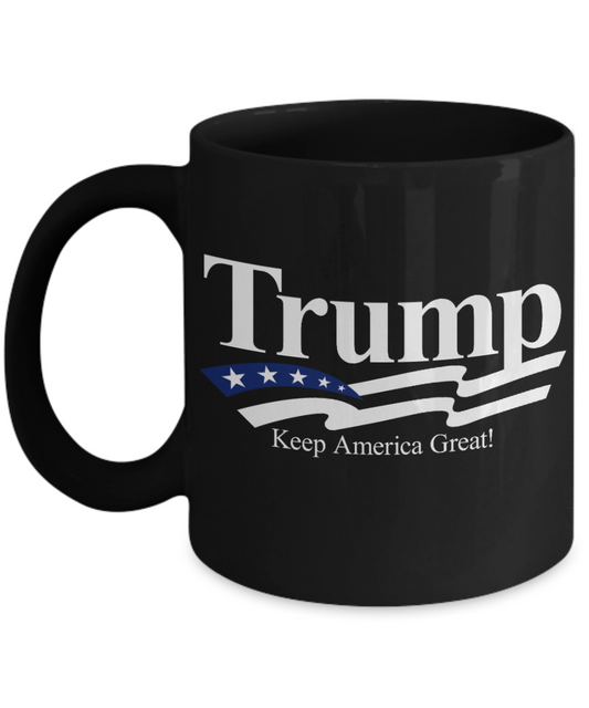 Trump 2020 Flag mugs, Trump Keep America Great - Funny Black Porcelain Coffee 11 oz