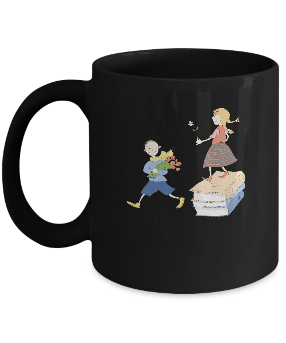 Boy and Girl Black Mugs - Christmas Kids Gifts - Porcelain Black coffee mugs 11 oz