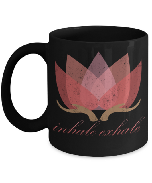 Inhale exhale - Funny Black Porcelain Coffee 11 oz