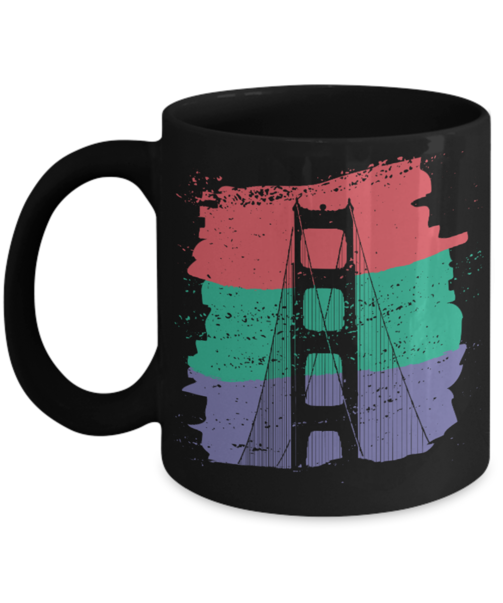 Fashion/Trends Lovers mugs , Goldengate Paintstrokes - Black Coffee Mug Porcelain Tea Cup 11 oz - Great Gift