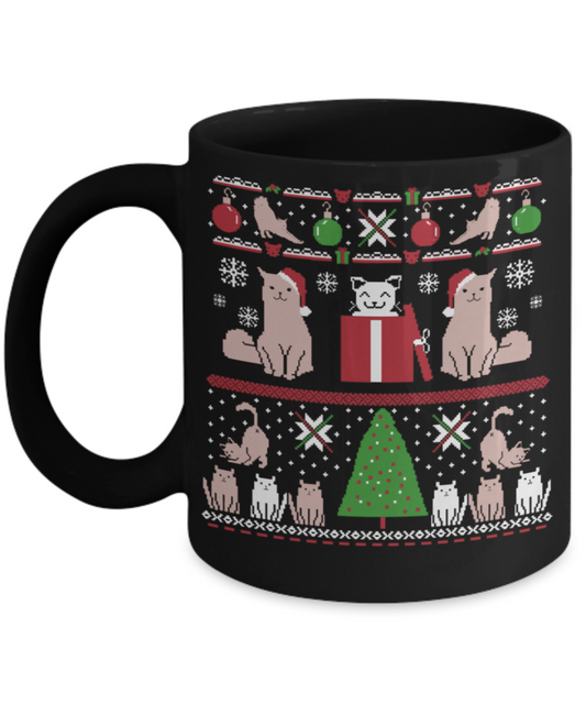 Peets coffee k cups christmas blend , Christmas Cats - Black Coffee Mug Porcelain Tea Cup 11 oz - Great Gift