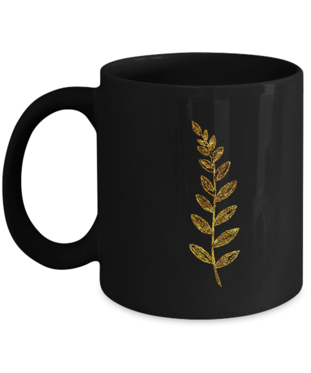 Flowers and Leaves 12 Black Mugs - Funny Christmas Kids Black coffee mugs 11 oz