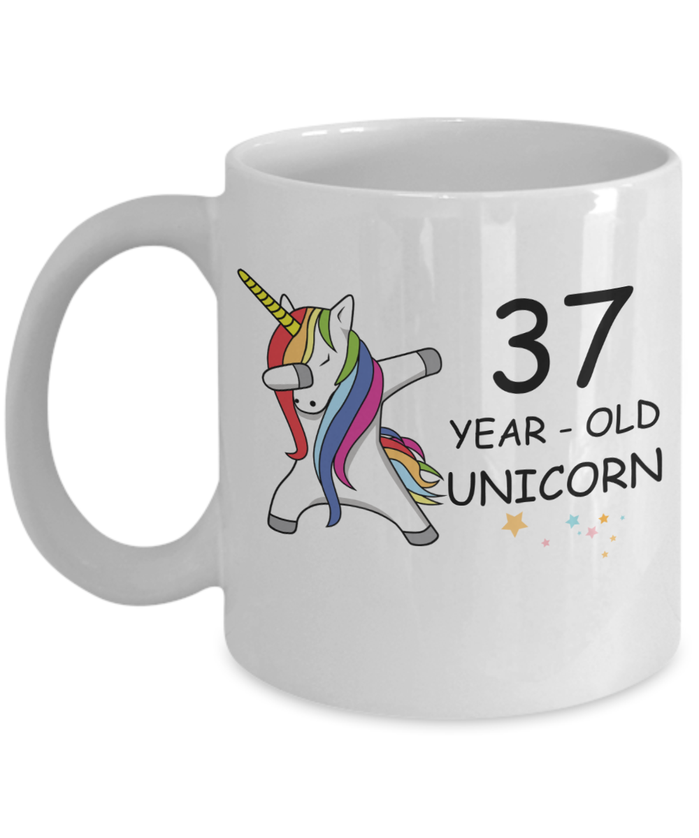 Unicorn Birthday gift 37th Birthday Gift for Women - 37 Year Old Unicorn Dabbing Mug - Funny White Porcelain Coffee 11 oz, 37th Anniversary Bday Gift for Grandma, Mom, Sister, Bestie - Legends are Born In 1983
