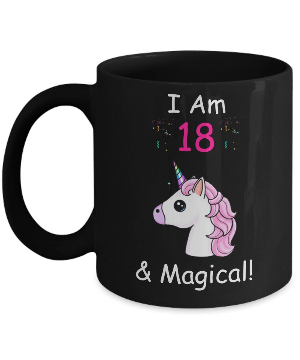 18th Birthday Gift for Women - I Am 18 & Magical Unicorn Mug - Funny Black Porcelain Coffee 11 oz for Grandma, Mom, Sister, Best Friend, Women, Her - Legends are Born In 2002