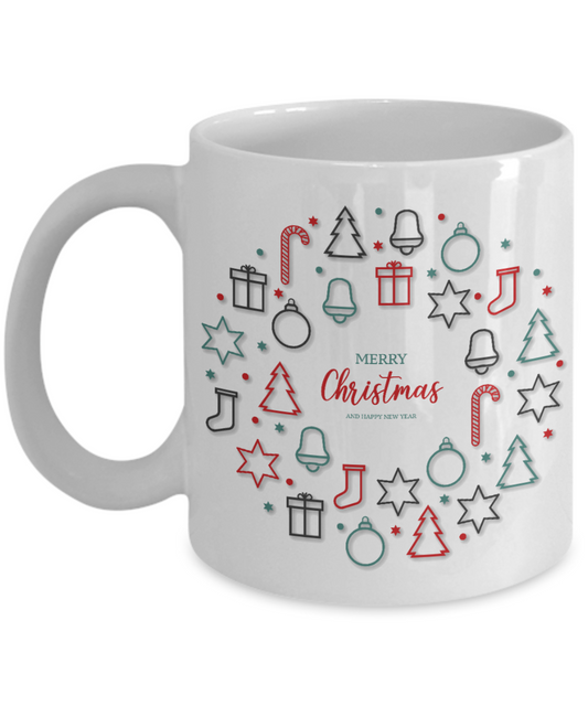 Christmas Coffee Mug, Merry Christmas And Happy New Year -White Porcelain Coffee Mug 11 oz For Christmas, New Year ,Funny Mug