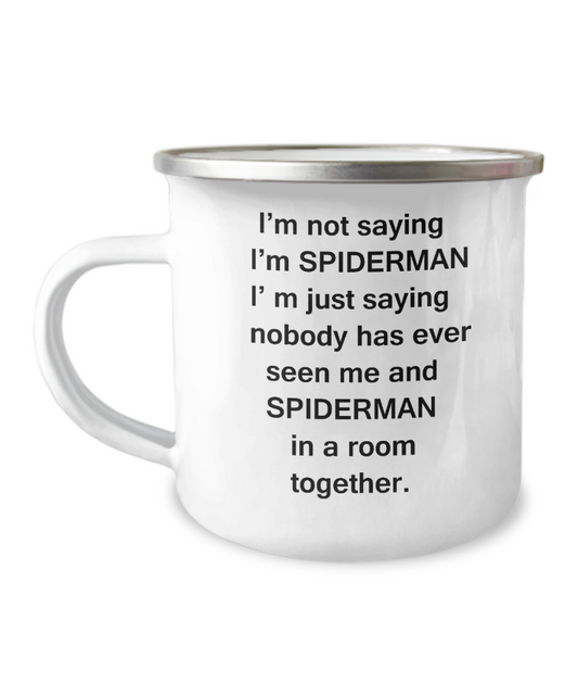 Spiderman And Me Coffee Mugs - Funny Coffee Mugs For Super Hero Lovers & Kids -12 Oz Stainless Steel Enamel Finish White Camper Coffee Mug