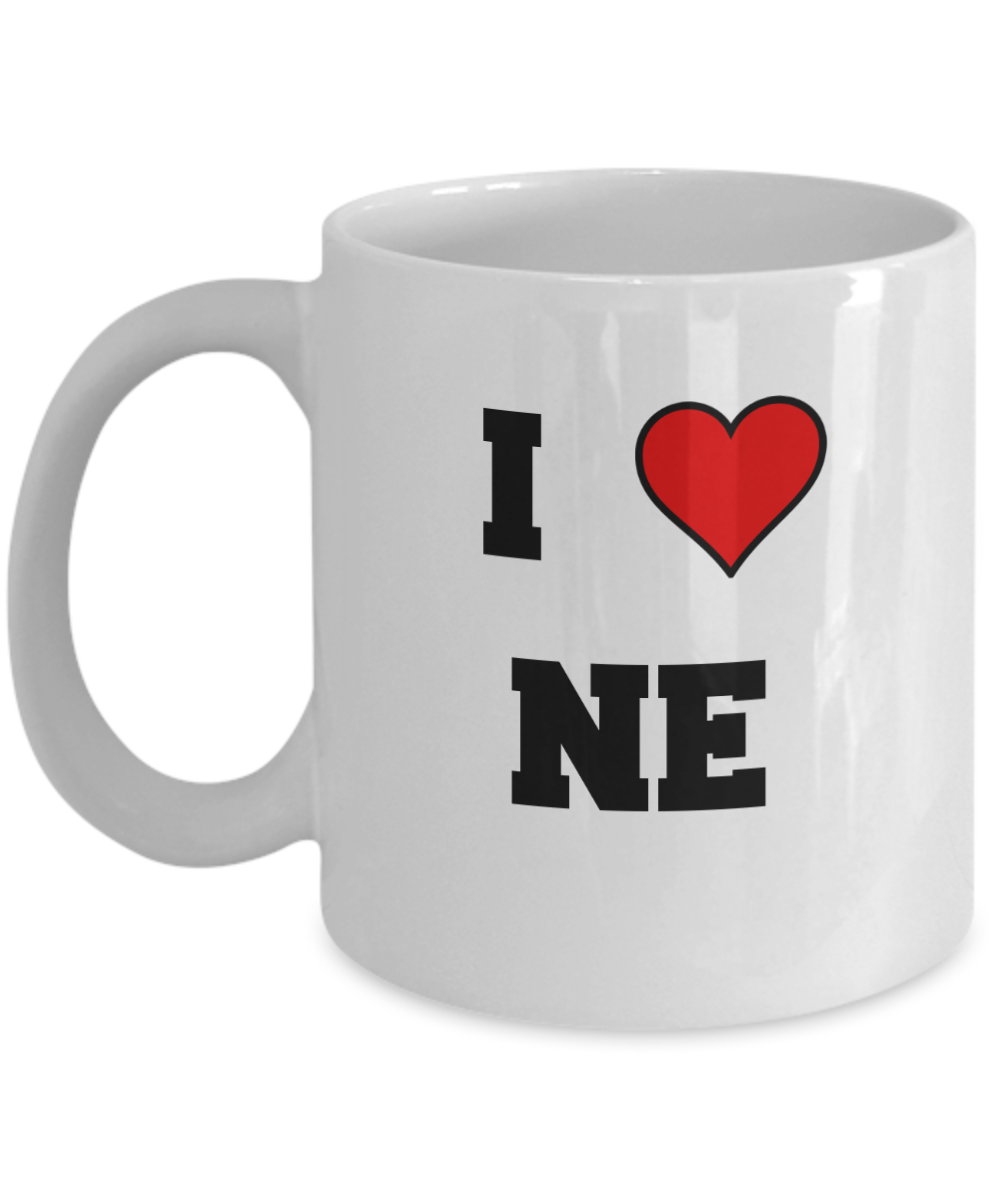 Nebraska Mug, I Love Nebraska NE Abbreviation USA States Ceramic Coffee Mug Tea Cup Gifts Mugs 11 oz Funny Mugs