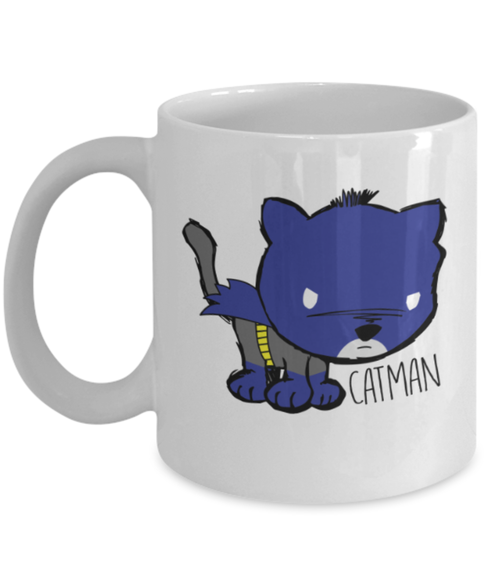 Gift gor cat lovers , Catman - White Coffee Mug Porcelain Tea Cup 11 oz - Great Gift