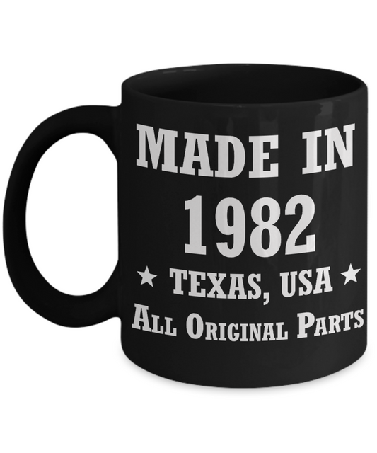 36th birthday gifts for men/women, Texas 1982 Birthday Gift Mugs - Made in 1982 All Original Parts Texas - Best 36th Birthday Gifts for family Ceramic Cup Black, Funny Mugs Gift Ideas 11 Oz