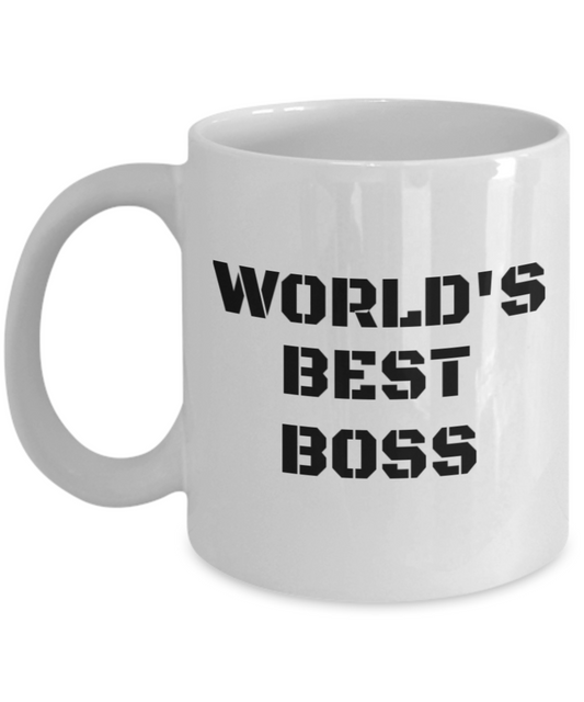 Boss Coffee Mug, Office Coffee Mug , Worlds Best Boss - White Porcelain Coffee Mug 11 Oz Funny Quotes Coffee Mug
