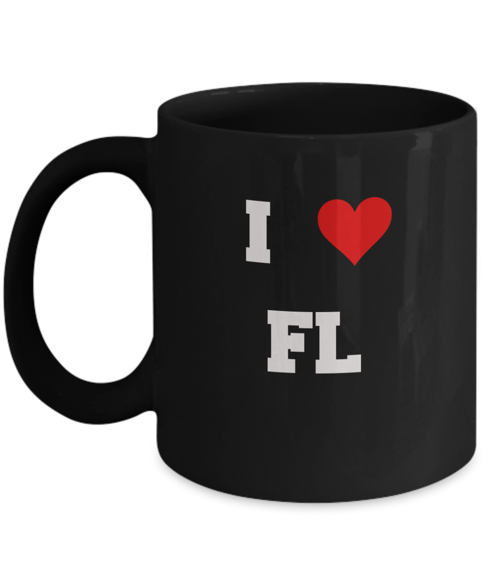 Florida Mug, I Love Florida FL Abbreviation USA States Ceramic Black Coffee Mug Tea Cup Gifts Mugs 11 oz Funny Mugs
