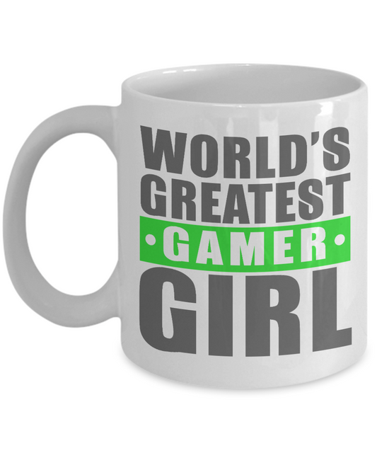 Gamer Coffee Mug, Worlds Greatest Gamer Girl-White Porcelain Coffee Mug 11 oz for Gamer, son, Daughter, boyfriend, Girlfriend
