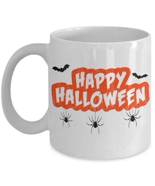 Halloween Coffee Mug, Happy Halloween - White Porcelain Coffee Mug 11 Oz For Halloween