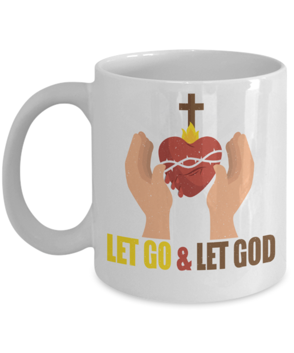 God Lovers Mugs, Let go and let God - Funny White Porcelain Coffee 11 oz