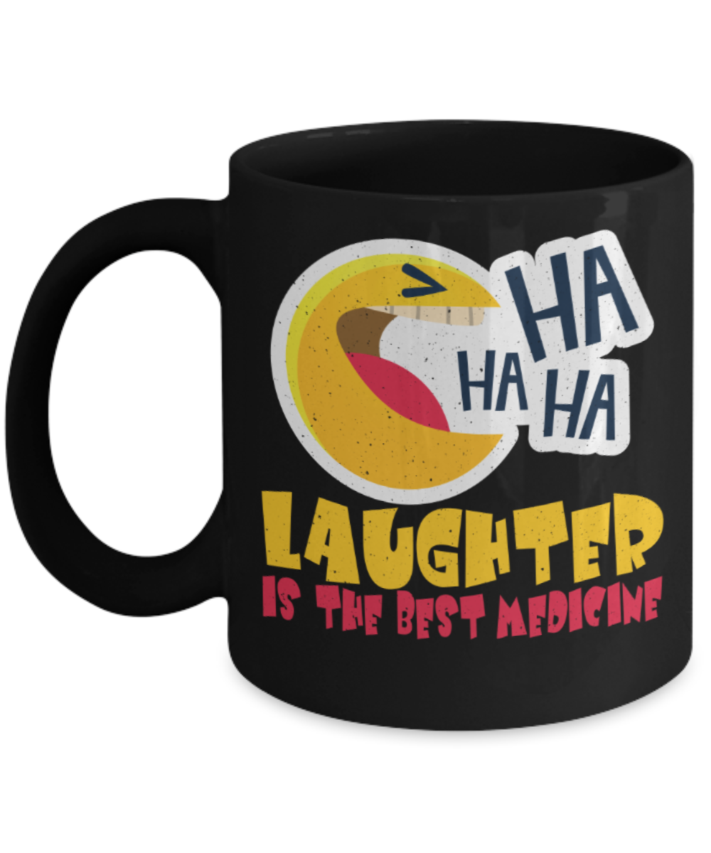 Laughing Lovers Mugs, Laughter is the best medicine - Funny White Porcelain Coffee 11 oz