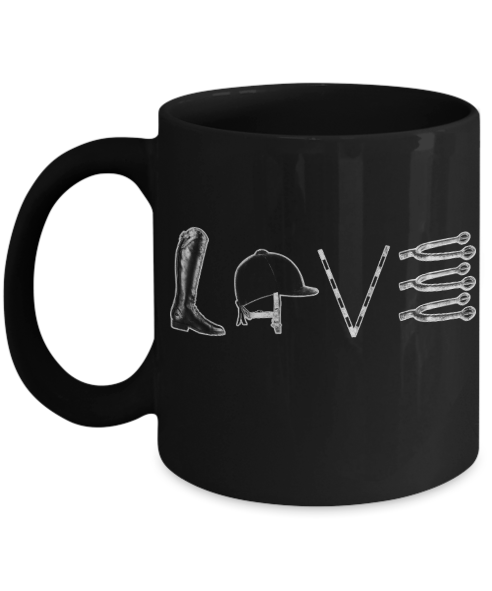Love - Black Coffee Mug Porcelain Tea Cup 11 oz - Great Gift