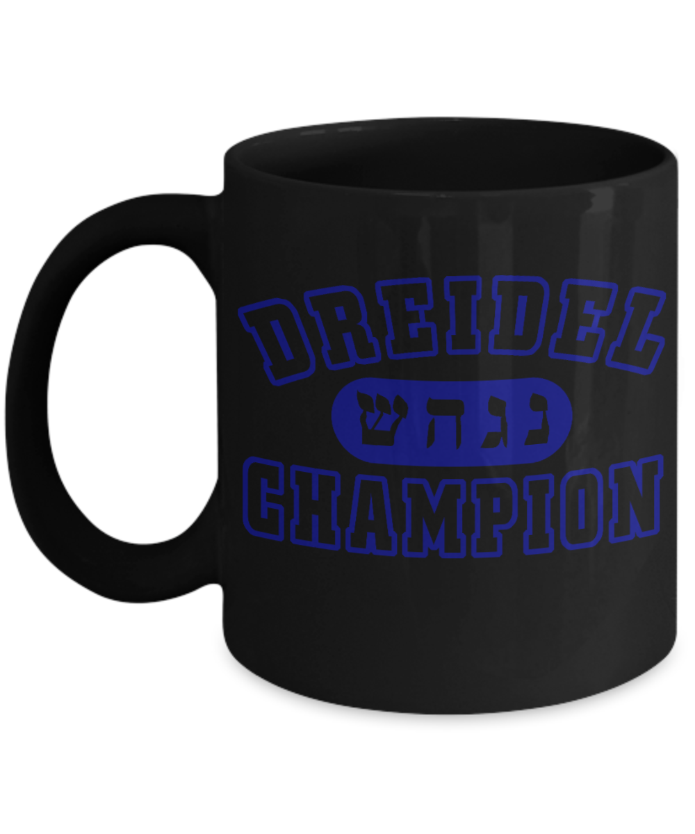 Dreidel Game Jewish Custom Gift Coffee mug, Dreidel Champion-Black Porcelain Coffee Mug 11 oz