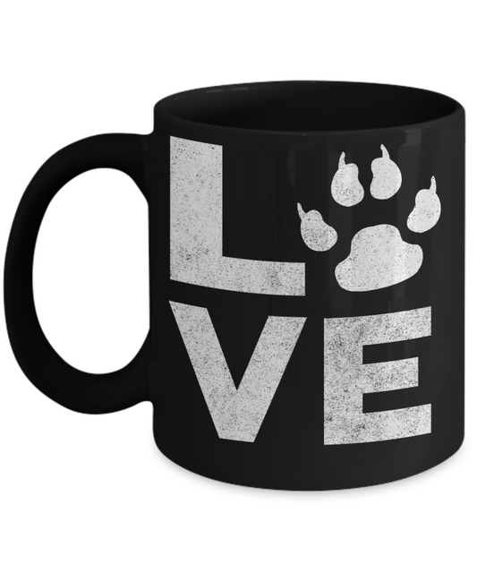 Dog Lover Coffee Mug, Love Dogs  - Black Porcelain Coffee Mug 11 Oz For Dog Lover, Dad, Mom