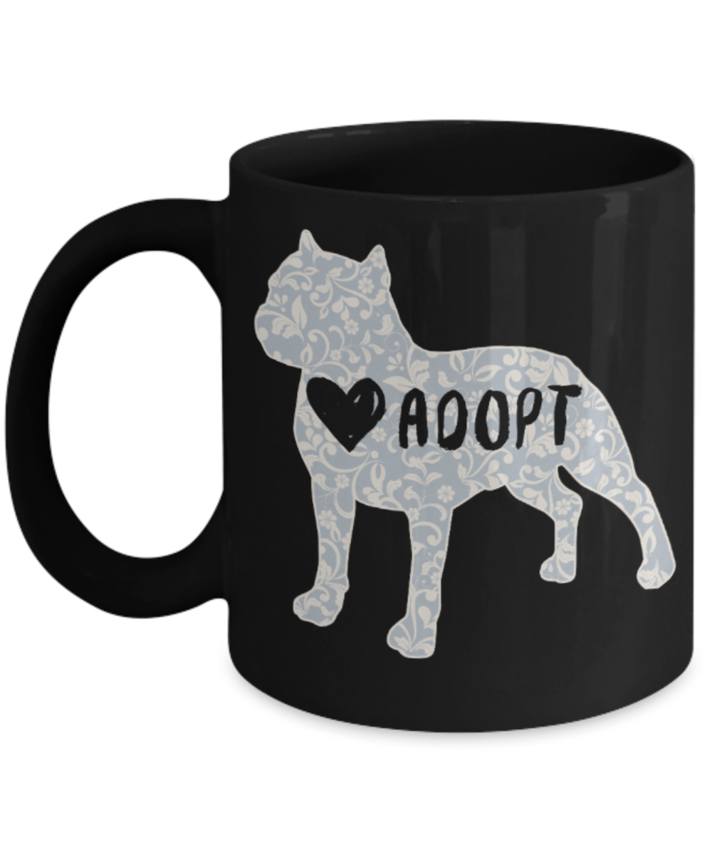 Gift gor dog lovers , Adopt - Black Coffee Mug Porcelain Tea Cup 11 oz - Great Gift