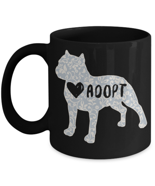 Gift gor dog lovers , Adopt - Black Coffee Mug Porcelain Tea Cup 11 oz - Great Gift