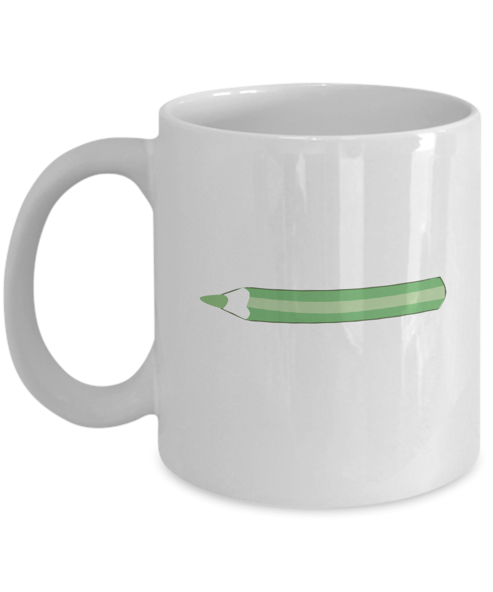 Pencil Green 3 White Mugs - Funny Coffee Mugs -White coffee mugs 11 oz