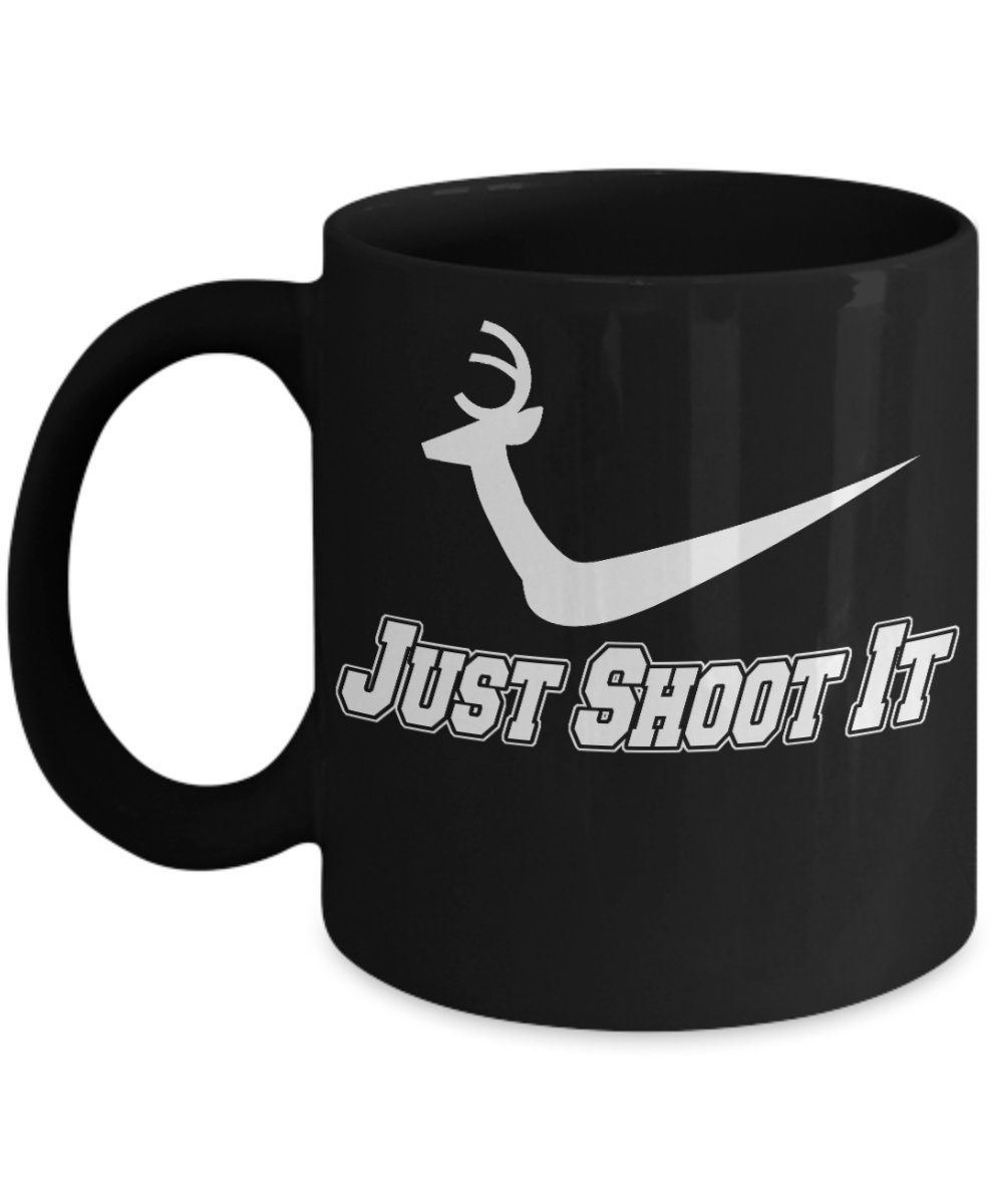 Deer Hunting Dad Custom Gift Coffee mug, Just Shoot It-Black Porcelain Coffee Mug 11 oz