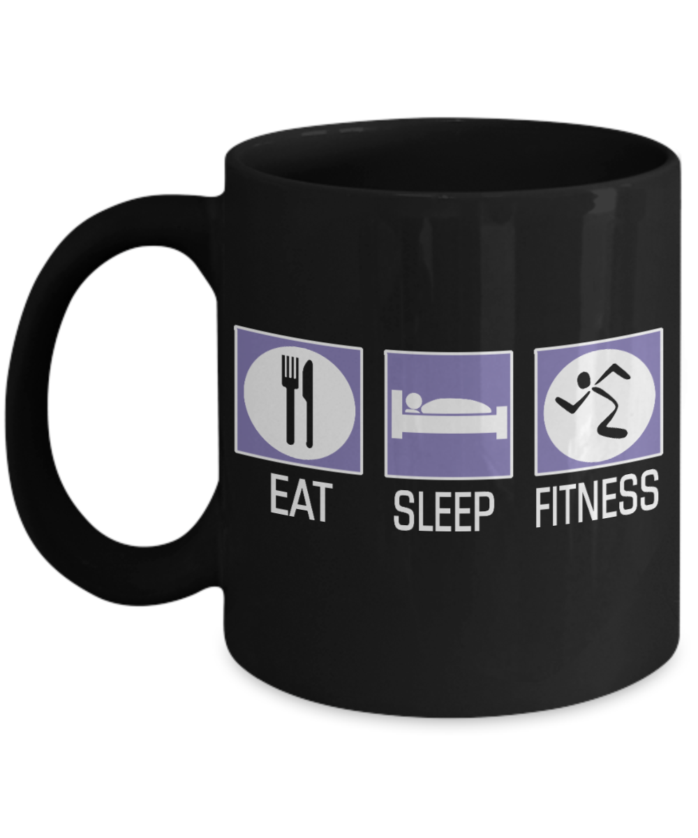 Workout Motivation Gift Coffee mug, Eat Sleep Fitness-Black Porcelain Coffee Mug 11 oz For Sister,Brother,Father,For Her,For Him,Fitness Freak