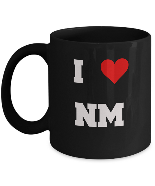 New Mexico Mug, I Love New Mexico NM Abbreviation USA States Ceramic Black Coffee Mug Tea Cup Gifts Mugs 11 oz Funny Mugs