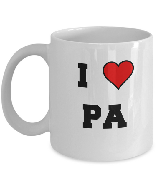 Pennsylvania Mug, I Love Pennsylvania PA Abbreviation USA States Ceramic Coffee Mug Tea Cup Gifts Mugs 11 oz Funny Mugs