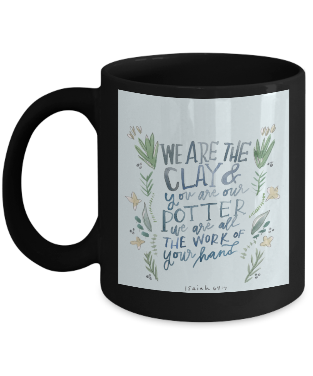 Religious coffee mugs , Clay and Potter - Black Coffee Mug Tea Cup 11 oz Gift