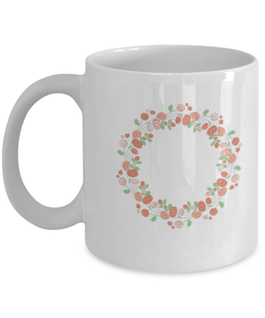 Wreath Summer Roses Smooth Coffee Mugs - Funny White coffee mugs 11 oz