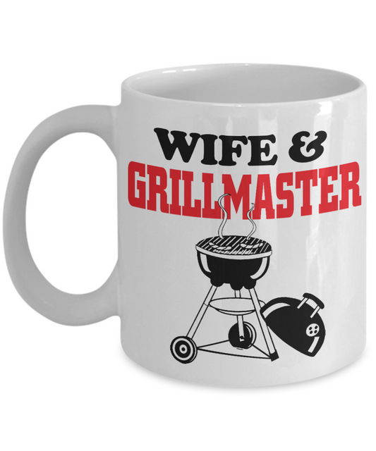Barbeque Gift Coffee Mug, Wife And Grill Master-White Porcelain Coffee Mug 11 oz For Wife,Husband,Father, Mother,Cook,BBQ,Chef,Grilling,Chef Gift