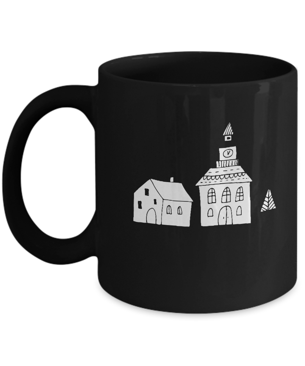 Christmas Doodles Christmas House Black coffee Mugs - Funny Christmas Black coffee mugs 11 oz
