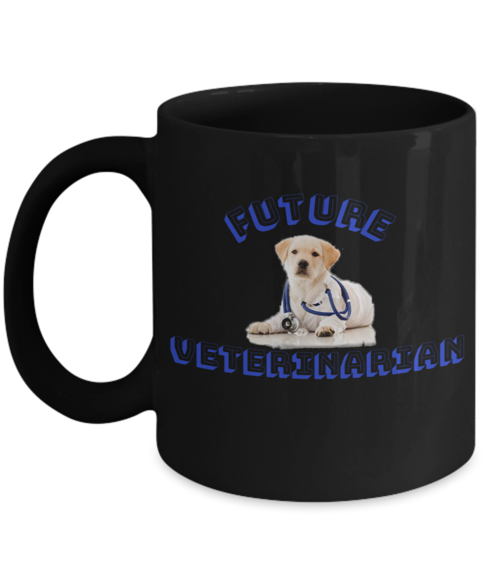 Future Veterinarian Coffee Cup- Black Porcelain Coffee Cup,Premium 11 oz Black coffee cup