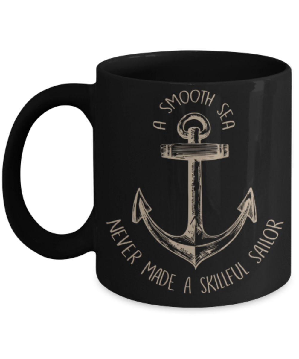 Sailing Lovers Mugs , Skillful sailor - Black Coffee Mug Porcelain Tea Cup 11 oz - Great Gift