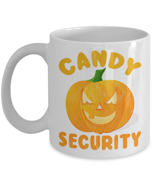 Halloween Coffee Mug, Candy Security - White Porcelain Coffee Mug 11 Oz For Halloween