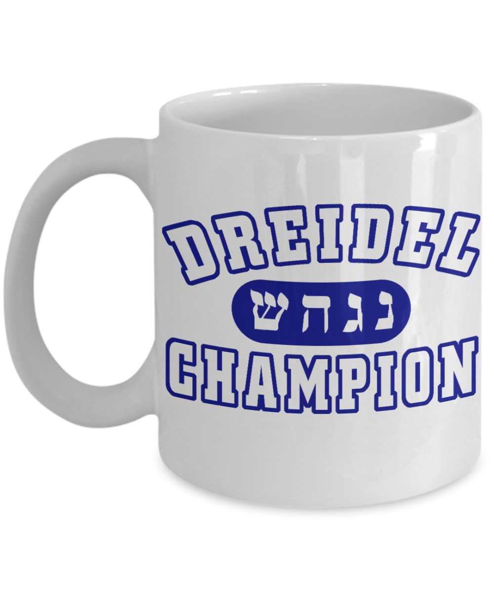 Dreidel Game Jewish Custom Gift Coffee mug, Dreidel Champion-White Porcelain Coffee Mug 11 oz