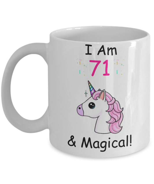 Unicorn Birthday gift 71st Birthday Gift for Women - I Am 71 & Magical Unicorn Mug - Funny White Porcelain Coffee 11 oz for Grandma, Mom, Sister, Best Friend, Women, Her - Born In 1949
