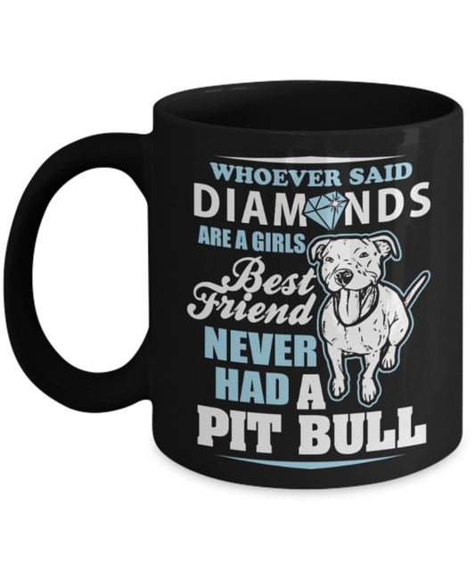 Gift gor dog lovers , Diamonds Pitbull - Black Coffee Mug Porcelain Tea Cup 11 oz - Great Gift