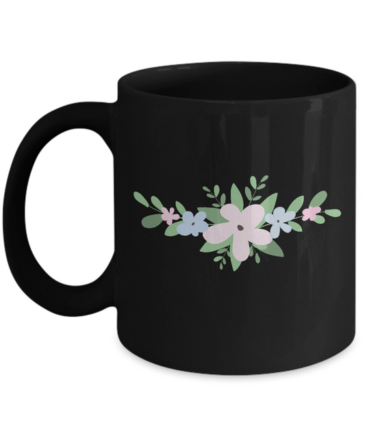 Bouquet Pink Smooth Black Mugs - Funny Black coffee mugs 11 oz