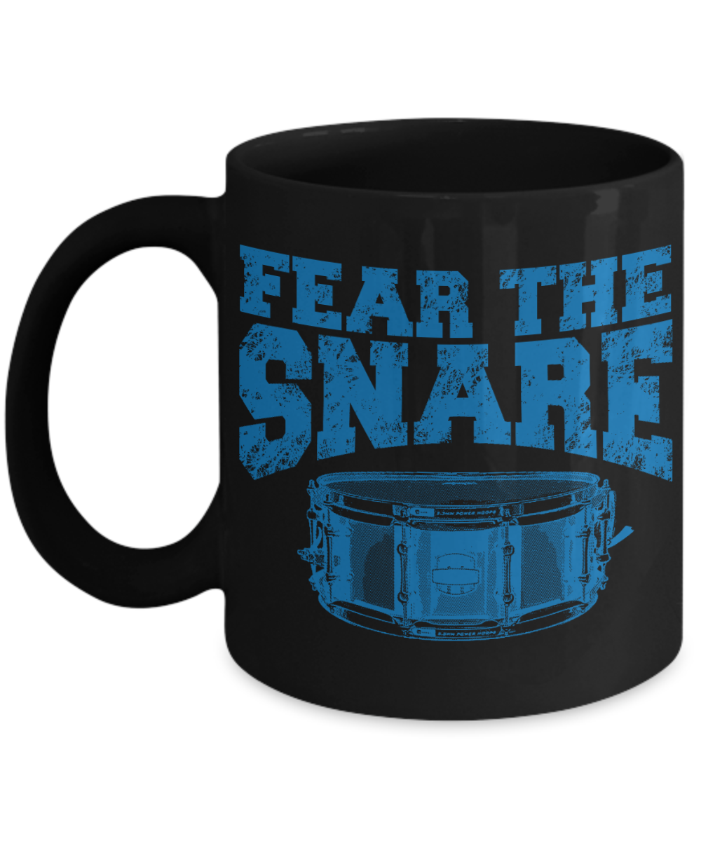 Best Drummer In The World Gift Coffee Mug, Fear The Snare Drum-Black Porcelain Coffee Mug 11 oz For Father, Brother, Sister, drummer, Music Lover