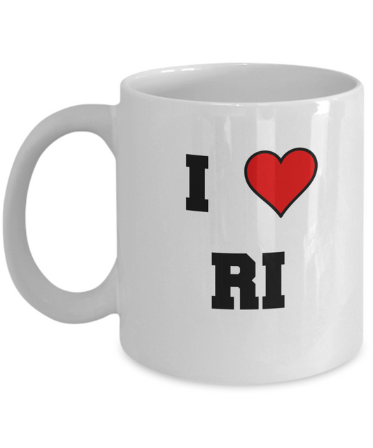 Rhode Island Mug, I Love Rhode Island RI Abbreviation USA States Ceramic Coffee Mug Tea Cup Gifts Mugs 11 oz Funny Mugs